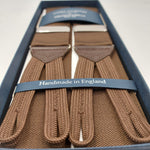 Albert Thurston for Cruciani & Bella Made in England Adjustable Sizing 40 mm Woven Barathea Coffee Plain Color Braces Braid ends Y-Shaped Nickel Fittings Size: XL #6223