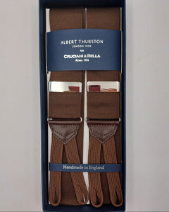 Albert Thurston for Cruciani & Bella Made in England Adjustable Sizing 40 mm Woven Barathea Coffee Plain Color Braces Braid ends Y-Shaped Nickel Fittings Size: XL #6223