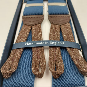 Albert Thurston for Cruciani & Bella Made in England Adjustable Sizing 35 mm Elastic Braces Blu Plain Color Braces Braid ends Y-Shaped Nickel Fittings Size: L #6227