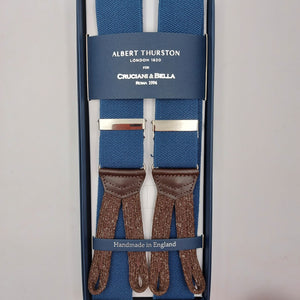 Albert Thurston for Cruciani & Bella Made in England Adjustable Sizing 35 mm Elastic Braces Blu Plain Color Braces Braid ends Y-Shaped Nickel Fittings Size: L #6227