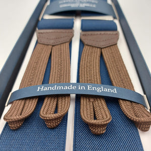 Albert Thurston for Cruciani & Bella Made in England Adjustable Sizing 35 mm Elastic Braces Blu Plain Color Braces Braid ends Y-Shaped Nickel Fittings Size: XL #6228