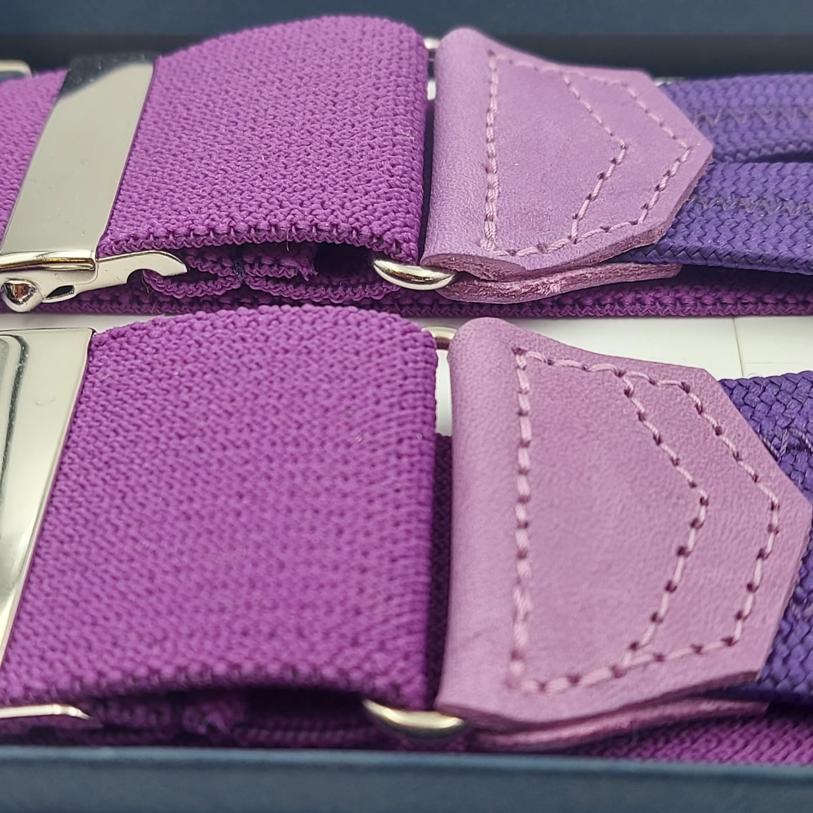 Albert Thurston for Cruciani & Bella Made in England Adjustable Sizing 35 mm Elastic Braces Purple Plain Color Braces Braid ends Y-Shaped Nickel Fittings Size: L #6229