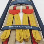 Albert Thurston for Cruciani & Bella Made in England Adjustable Sizing 35 mm Elastic Braces Sand,Red and Blue Stripes Braces Braid ends Y-Shaped Nickel Fittings Size: L #6232