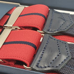 Albert Thurston for Cruciani & Bella Made in England Adjustable Sizing 35 mm Elastic Braces Red and Blue Stripes Braces Braid ends Y-Shaped Nickel Fittings Size: L #6234  