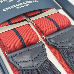 Albert Thurston for Cruciani & Bella Made in England Adjustable Sizing 35 mm Elastic Braces Red and Blue Stripes Braces Braid ends Y-Shaped Nickel Fittings Size: L #6234  