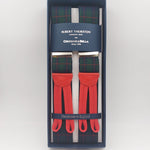 Albert Thurston for Cruciani & Bella Made in England Adjustable Sizing 35 mm Elastic Braces Green and Red Tartan Braces Braid ends Y-Shaped Nickel Fittings Size: L #6238