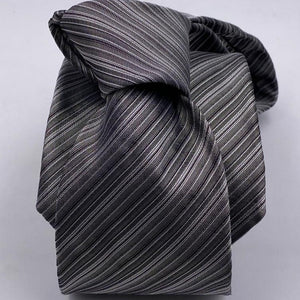 Cruciani & Bella 100% Wowen Silk Self Tipped Striped Grey Wowen Tie Handmade in Italy 9 cm x 148 cm New Old Stock #6446
