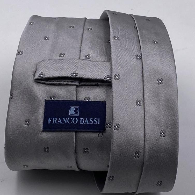 Franco Bassi for Cruciani & Bella 100% Wowen Silk Tipped Motif Light Grey Wowen Tie Handmade in Italy 9 cm x 148 cm New Old Stock #6435