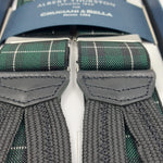 Albert Thurston for Cruciani & Bella Made in England Adjustable Sizing 35 mm Elastic Braces Black and Green Tartan Braces Braid ends Y-Shaped Nickel Fittings Size: L #6239