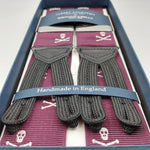 Albert Thurston for Cruciani & Bella Made in England Adjustable Sizing 40 mm Woven Barathea  Purple and White Motif Braces Braid ends Y-Shaped Nickel Fittings Size: XL #6254