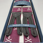Albert Thurston for Cruciani & Bella Made in England Adjustable Sizing 40 mm Woven Barathea  Purple and White Motif Braces Braid ends Y-Shaped Nickel Fittings Size: XL #6254