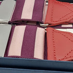Albert Thurston for Cruciani & Bella Made in England Adjustable Sizing 40 mm Woven Barathea  Wine and Pink Stripes  Motif  Braces Elastic Braces Y-Shaped Nickel Fittings Size: XL 6171