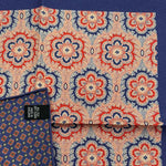 Cruciani & Bella Hand-rolled   100% Silk Blue and Red  Double Faces Patterned  Motif  Pocket Square Made in England 31 cm X 31 cm #6456