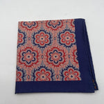 Cruciani & Bella Hand-rolled   100% Silk Blue and Red  Double Faces Patterned  Motif  Pocket Square Made in England 31 cm X 31 cm #6456