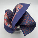 Cruciani & Bella Hand-rolled   100% Silk Blue and Red  Double Faces Patterned  Motif  Pocket Square Made in England 31 cm X 31 cm #6456