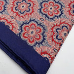 Cruciani & Bella Hand-rolled   100% Silk Blue and Red  Double Faces Patterned  Motif  Pocket Square Made in England 31 cm X 31 cm #6456