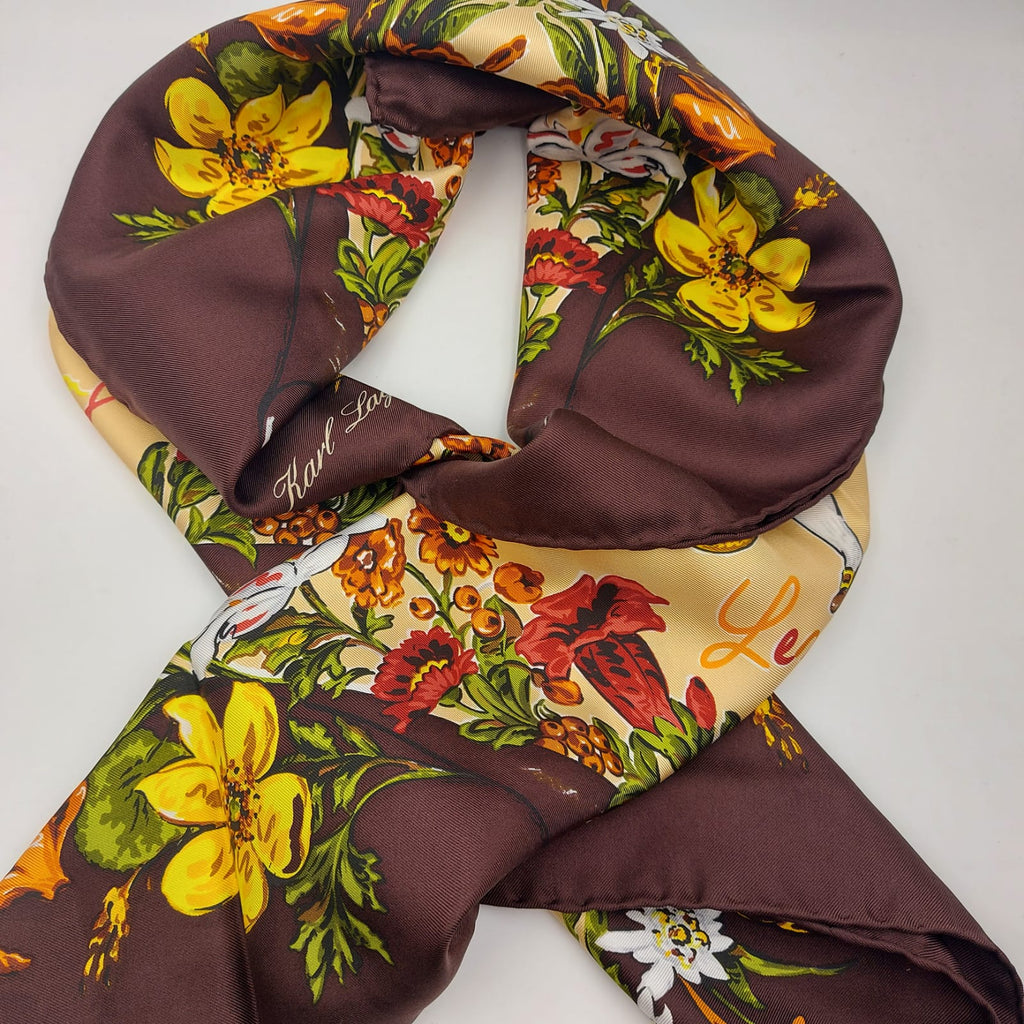 Cruciani & Bella Hand-rolled   100% Silk Brown Multicolor Karl Lagerfeld Vintage Collection Made in Italy 90 cm X 90 cm #6377