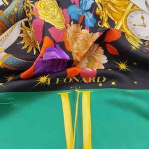 Cruciani & Bella Hand-rolled   100% Silk Dark ,Green and Red Leonard Paris Vintage Collection Made in Italy 90 cm X 90 cm #6376