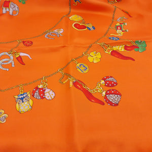 Cruciani & Bella Hand-rolled   100% Silk Lucky Design Orange Multicolor Made in Italy 90 cm X 90 cm #6355 