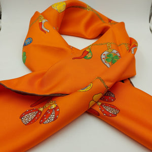 Cruciani & Bella Hand-rolled   100% Silk Lucky Design Orange Multicolor Made in Italy 90 cm X 90 cm #6355 