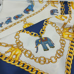 Cruciani & Bella Hand-rolled   100% Silk Elephante Design Blue and White Made in Italy 90 cm X 90 cm #6357