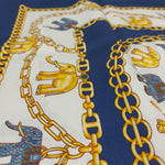 Cruciani & Bella Hand-rolled   100% Silk Elephante Design Blue and White Made in Italy 90 cm X 90 cm #6357