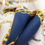 Cruciani & Bella Hand-rolled   100% Silk Elephante Design Blue and White Made in Italy 90 cm X 90 cm #6357