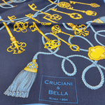 Cruciani & Bella Hand-rolled   100% Silk Keys Design Blue and Light Blue Made in Italy 90 cm X 90 cm #6353