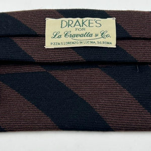 Drake's Vintage 70% Cachemire 30% Wool Tipped Brown with Dark Blue Stripes   Handmade in England 9 cm x 149 cm #6486