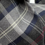 Drake's Vintage 70% Wool 30% Silk Tipped Tartan Motif Green Forest, Light Grey, Red, White, Blue Handmade in England 8 cm x 148 cm #6487