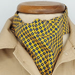 Cruciani & Bella 100% Madder Silk Ascot  Yellow and Blue Made in Italy #4636 