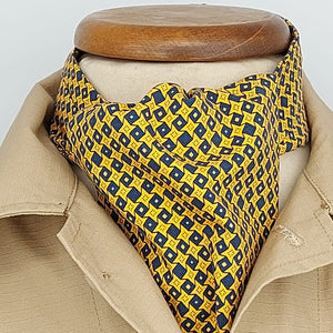 Cruciani & Bella 100% Madder Silk Ascot  Yellow and Blue Made in Italy #4636 