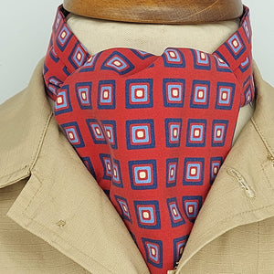 Cruciani & Bella 100% Silk Madder Ascot  Wine,Blue and Light Blue Made in Italy #4029