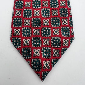 Drake's Vintage 100% Wool Self Tipped Red, Green and White  Motif Tie Handmade in England 8 cm x 148 cm #3841
