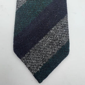 Drake's Vintage 100% Wool Unlined Green, Grey and Blue  Stripes Tie Handmade in England 8 cm x 148 cm #6024