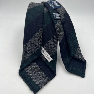 Drake's Vintage 100% Wool Unlined Green, Grey and Blue  Stripes Tie Handmade in England 8 cm x 148 cm #6024