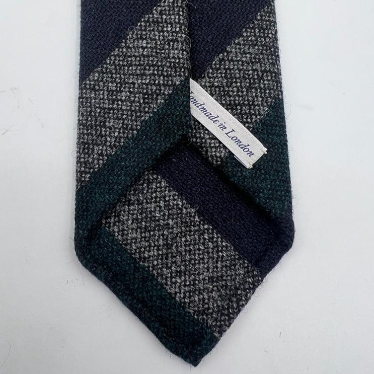 Drake's Vintage 100% Wool Unlined Green, Grey and Blue  Stripes Tie Handmade in England 8 cm x 148 cm #6024