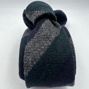 Drake's Vintage 100% Wool Unlined Green, Grey and Blue  Stripes Tie Handmade in England 8 cm x 148 cm #6024