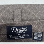 Drake's -  Wool - Light Grey, Tartan Motif Unlined  Tie  #6021