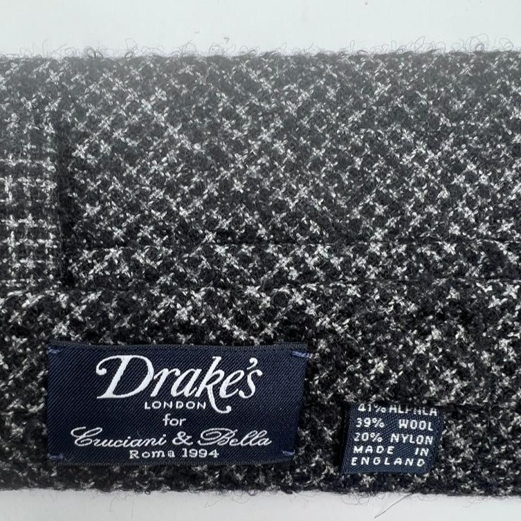 Drake's Vintage 41% Alpaca 39% Wool 20% Nylon Unlined Dark Grey  Melange Tie Handmade in England 8 cm x 148 cm #6019