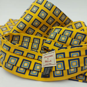 Cruciani & Bella 100% Madder Silk Ascot  Yellow,Blue and Light Blue Made in Italy #4027