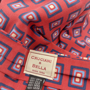 Cruciani & Bella 100% Silk Madder Ascot  Wine,Blue and Light Blue Made in Italy #4029