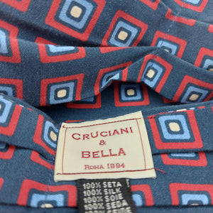 Cruciani & Bella 100% Silk Madder Ascot  Blue and Red Made in Italy #4028