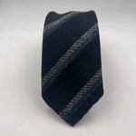 Drake's Vintage 100% Wool Unlined Dark Blue, Grey and Green Stripes Tie Handmade in England 8 cm x 148 cm #6027