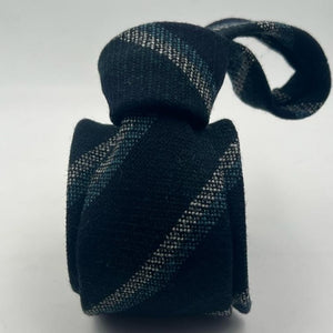 Drake's  -  Wool  -  Dark Blue, Grey and Green Unlined Stripes Tie  #6027