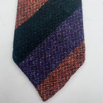 Drake's Vintage 100% Wool Unlined Rust, Light Purple and Green Stripes Tie Handmade in England 8 cm x 148 cm #6026