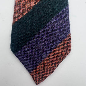 Drake's Vintage 100% Wool Unlined Rust, Light Purple and Green Stripes Tie Handmade in England 8 cm x 148 cm #6026