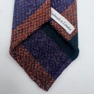Drake's Vintage 100% Wool Unlined Rust, Light Purple and Green Stripes Tie Handmade in England 8 cm x 148 cm #6026