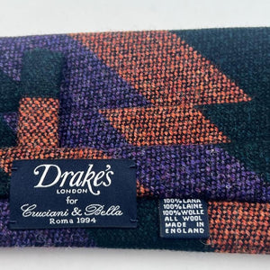 Drake's Vintage 100% Wool Unlined Rust, Light Purple and Green Stripes Tie Handmade in England 8 cm x 148 cm #6026