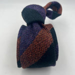 Drake's Vintage 100% Wool Unlined Rust, Light Purple and Green Stripes Tie Handmade in England 8 cm x 148 cm #6026